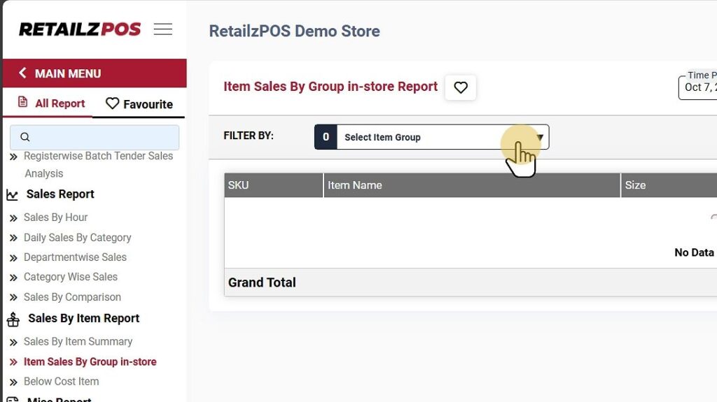 Sales by Growth-In Store report date filter