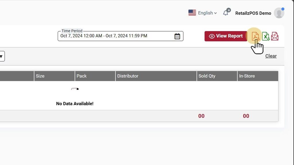 Select Sales by Growth-In Store report excel, pdf, email button