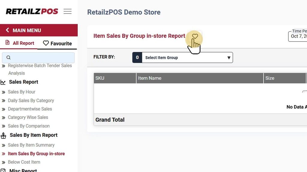 Select Sales by Growth-In Store report fovrite button