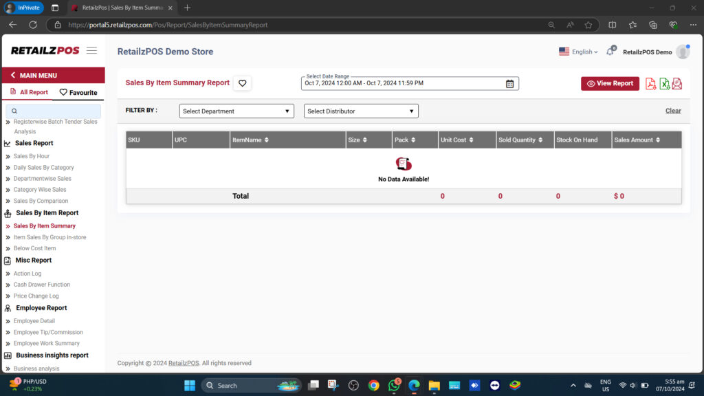 Sales by Item summary