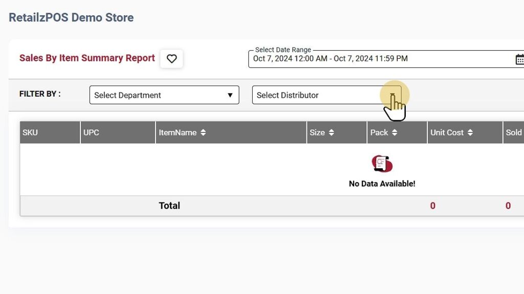 Sales by Item summary distributor filter