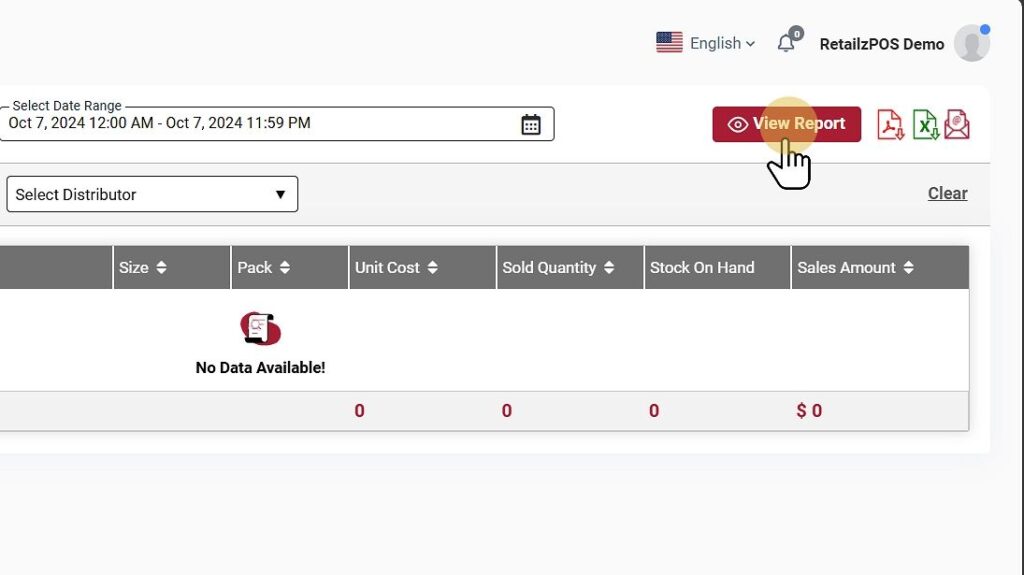 Sales by Item summary view button