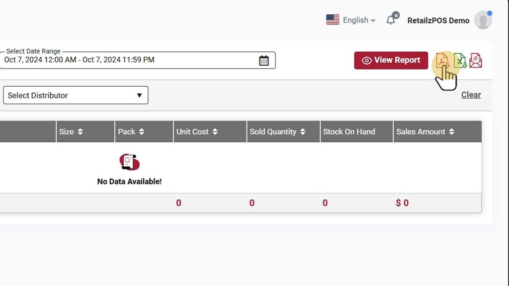 Sales by Item summary excel,pdf, email button