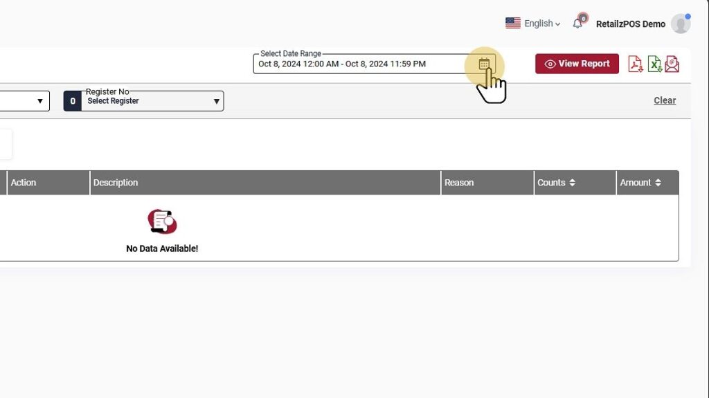 Action Log Report Back Office date filter