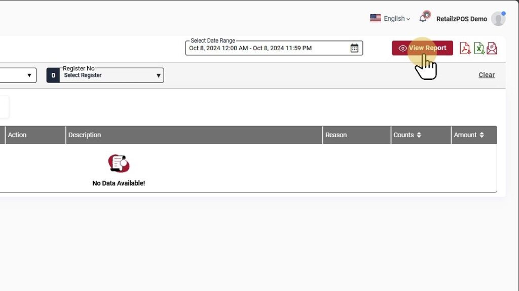 Action Log Report Back Office View button