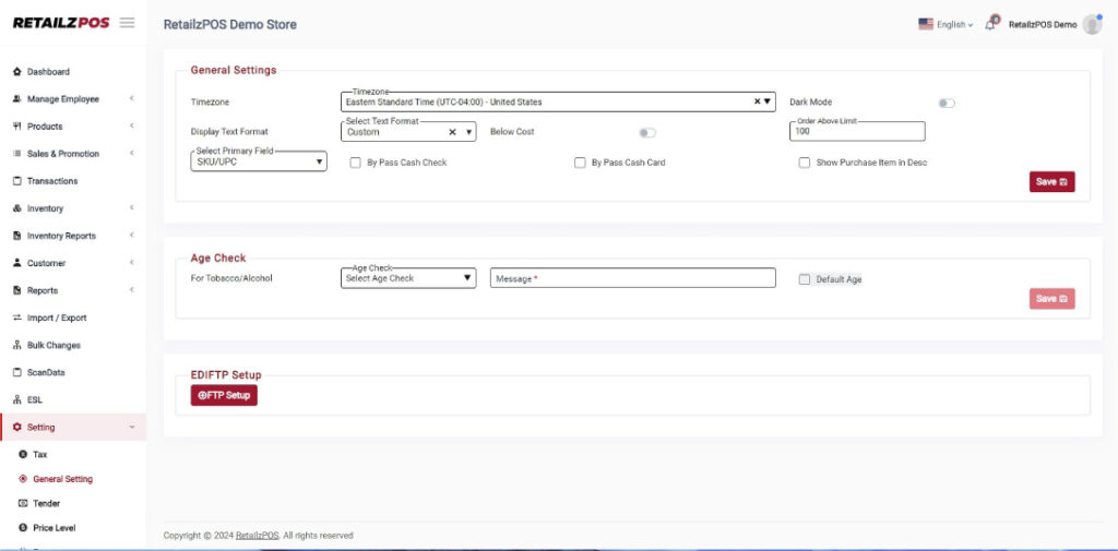 General setting Backoffice