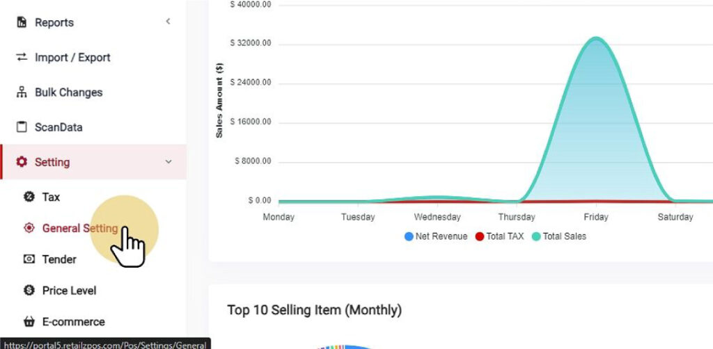 Select general seeting from dropdown