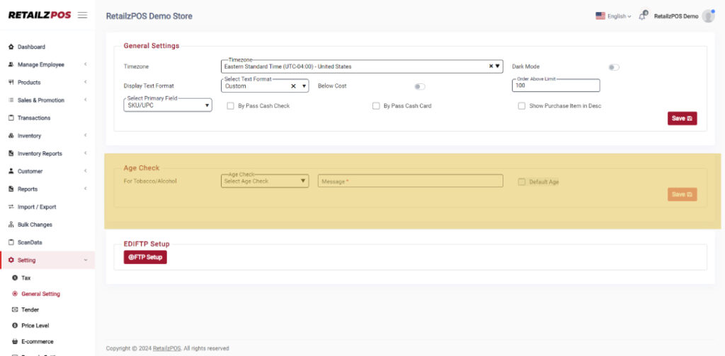 Age check Setting Backoffice