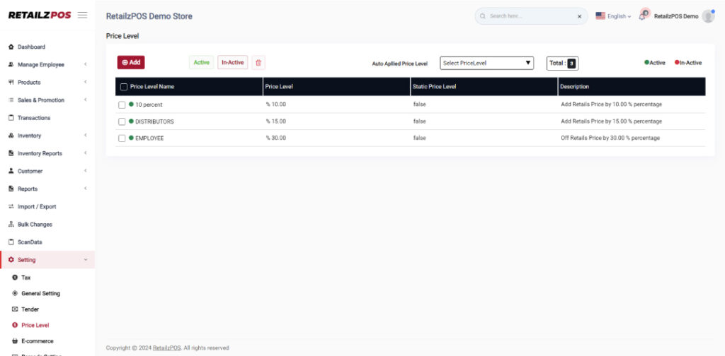 Price setting backoffice