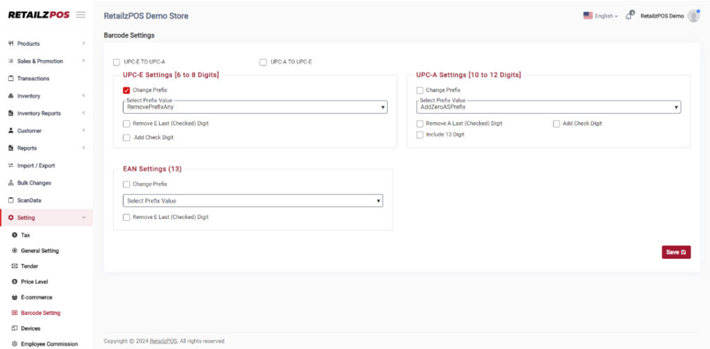 Barcode Setting Backoffice