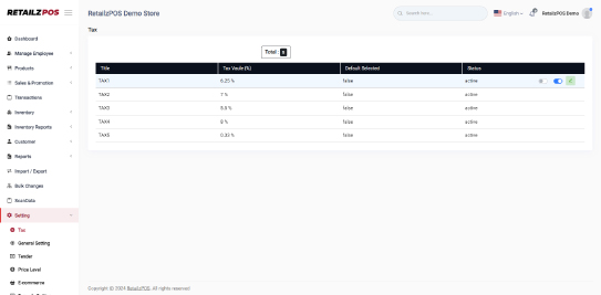 Tax setting backoffice