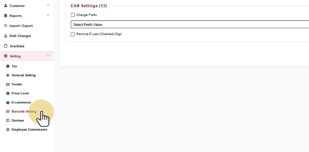 Select Barcode Setting
