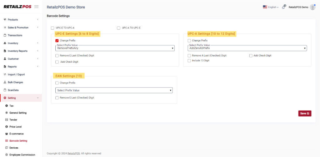 Cofigure barcode setting