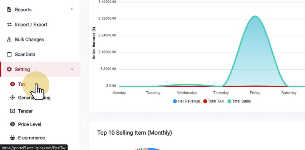 select tax setting from dropdown