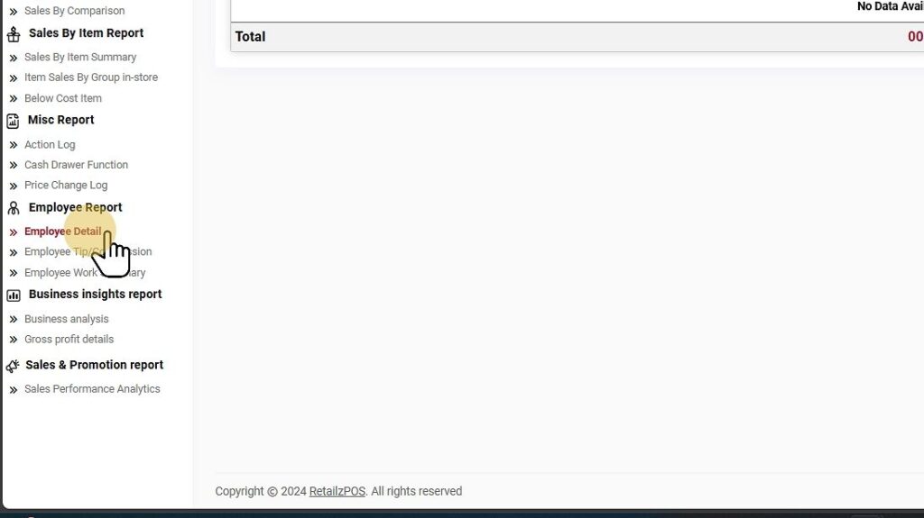 Select Employe Detail Report Backoffice