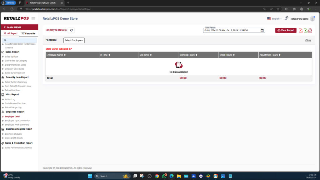 Employe Detail Report Backoffice