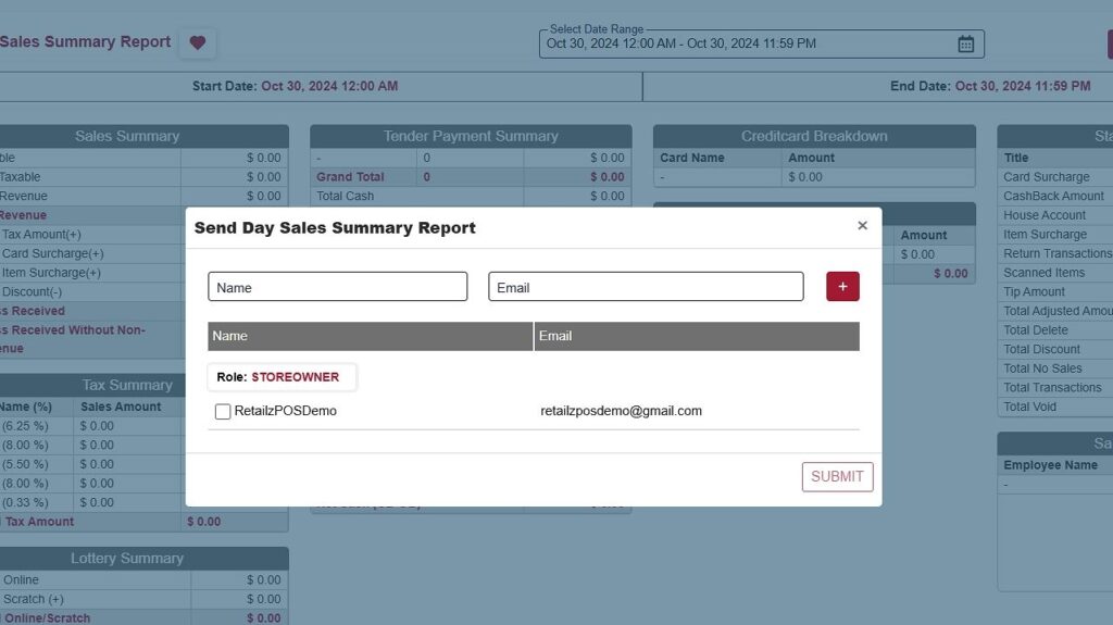 Employe Detail Report Backoffice email details