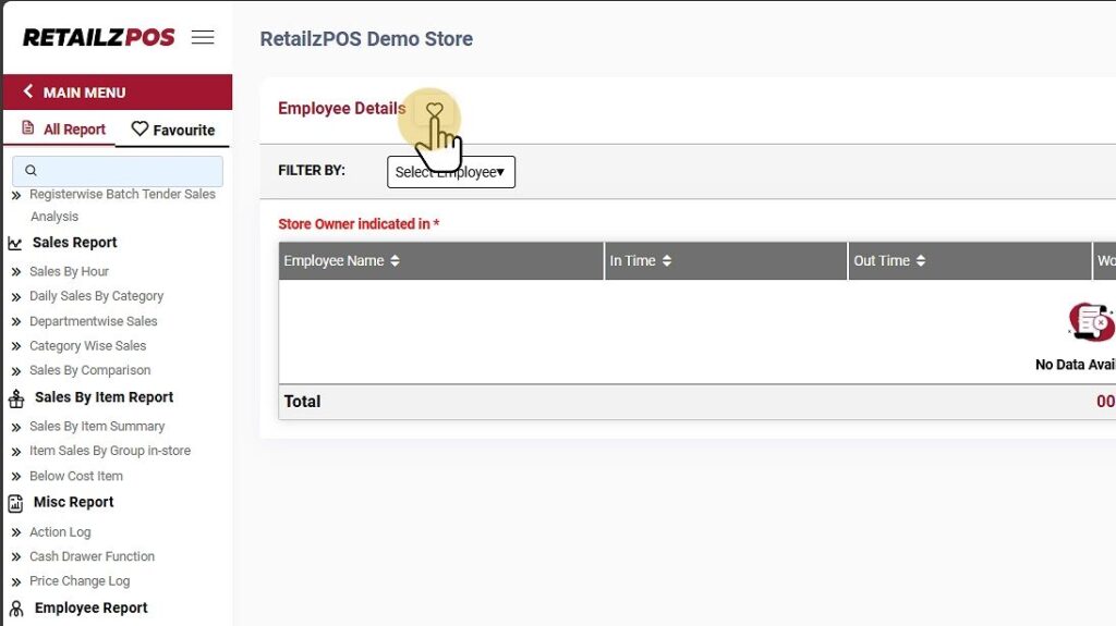 Employe Detail Report Backoffice favourite button