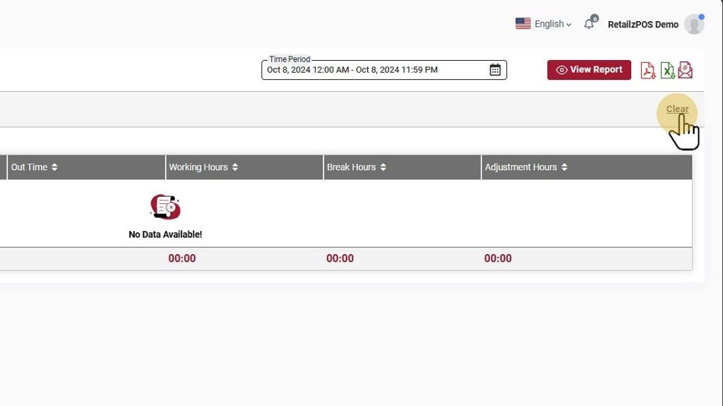 Employe Detail Report Backoffice Clear Buttton