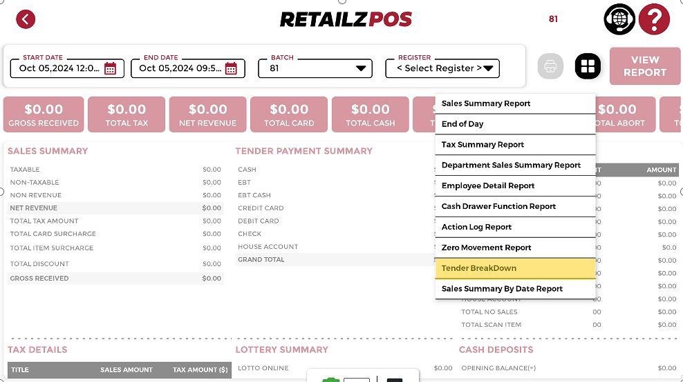 Tender Breakdown Report POS
