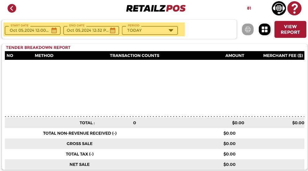Tender Breakdown Report POS date filter
