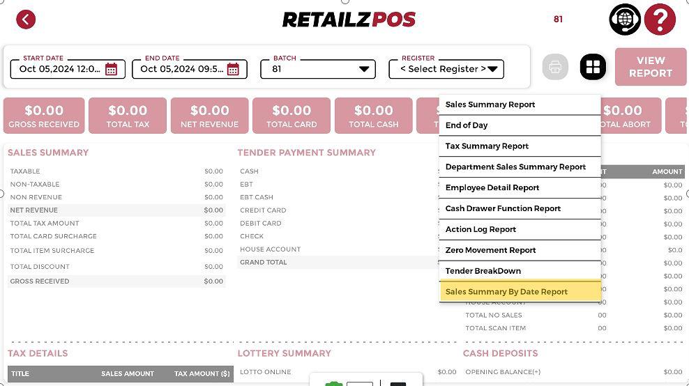 Sales Summary By Date Report POS