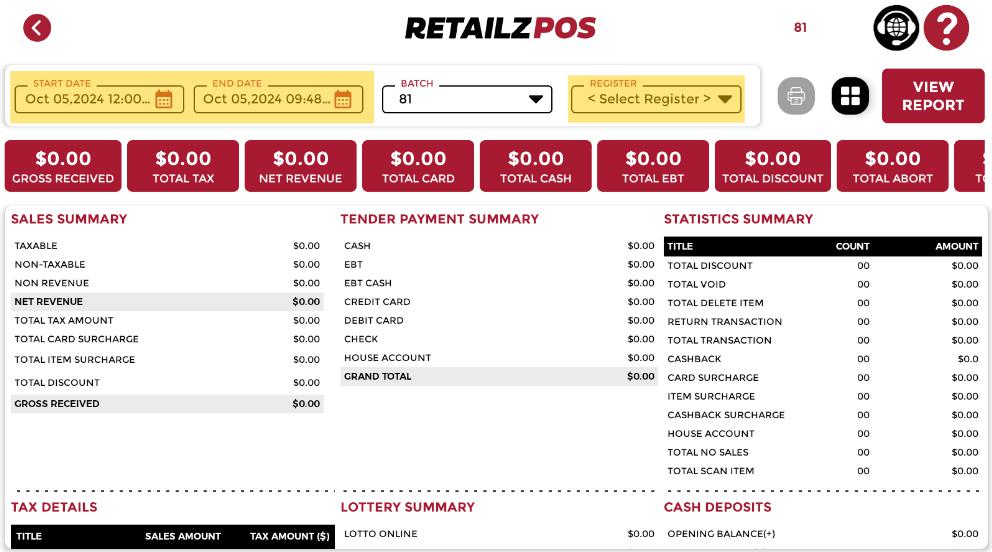 sales summary report pos filter
