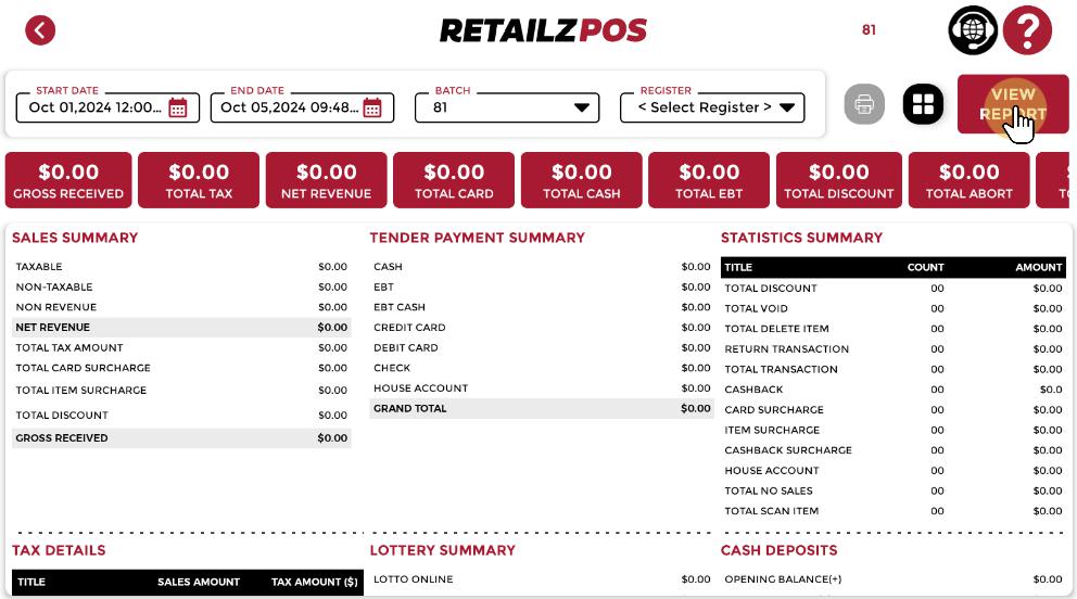 sales summary pos view report
