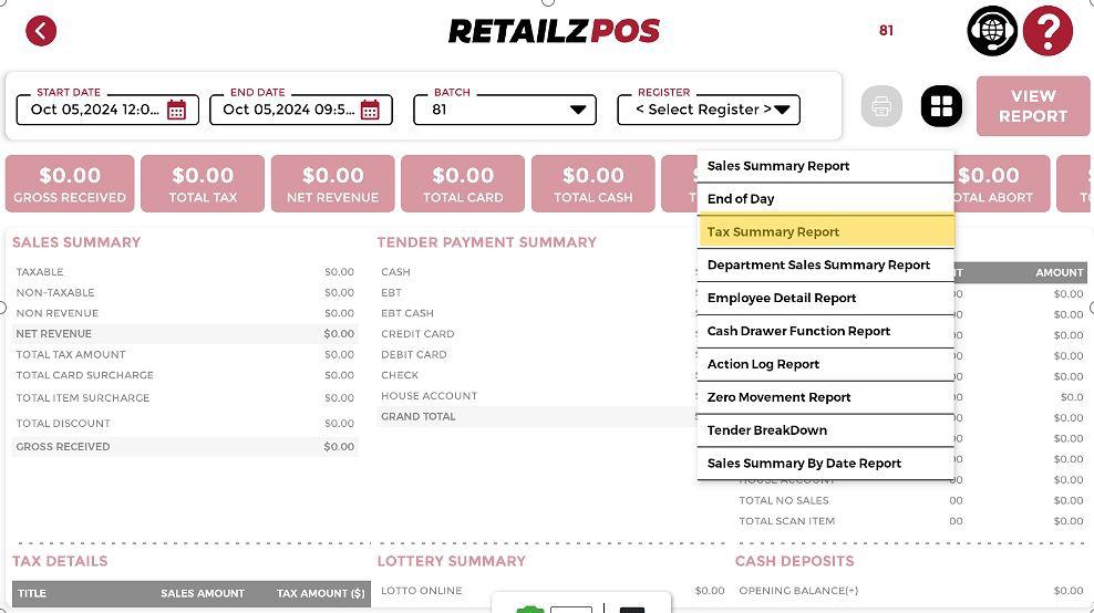 Tax Summary Report POS