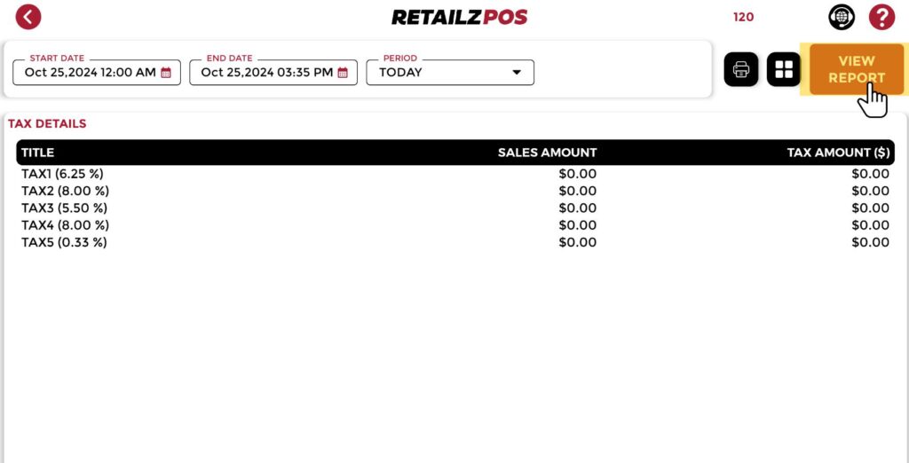 Tax Summary Report POS view report