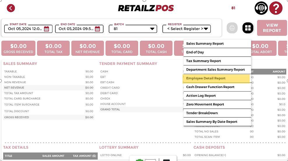 Employee Detail Report POS