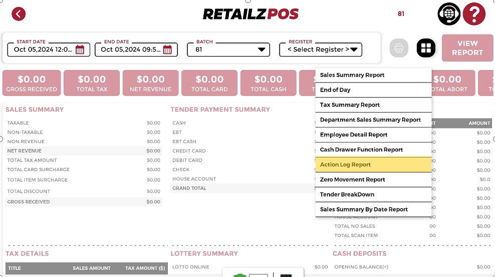 Action Log Report POS