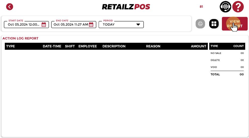 Action Log Report view button