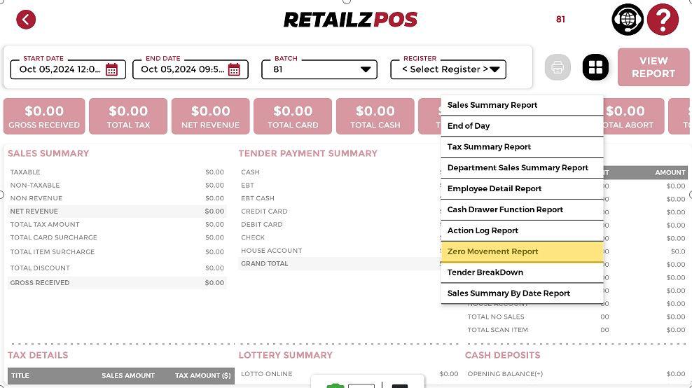 Zero Movement Report POS