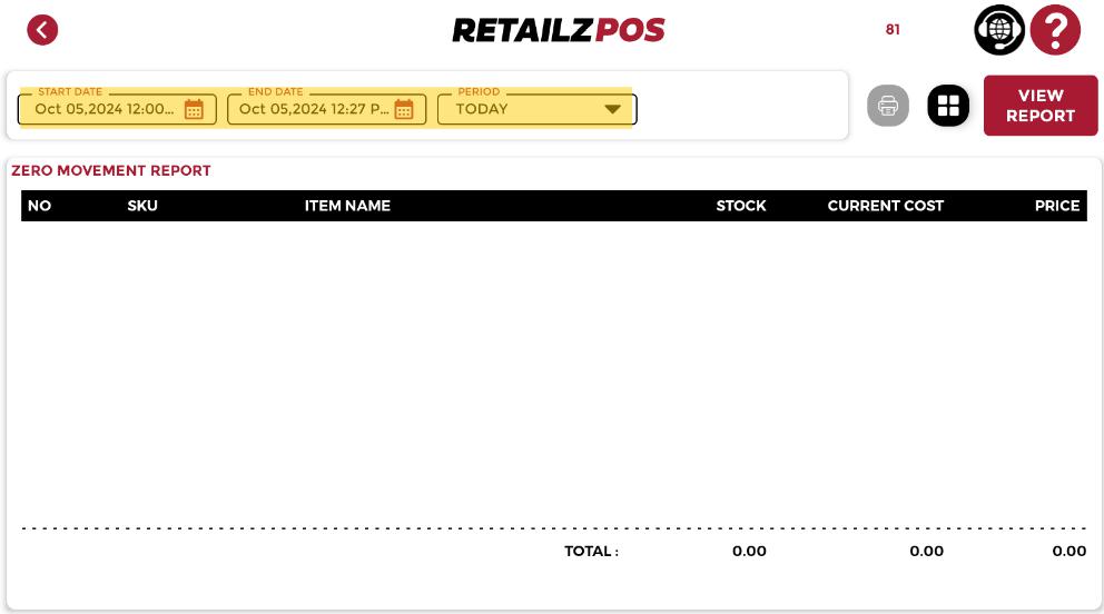 Zero Movement Report POS filter